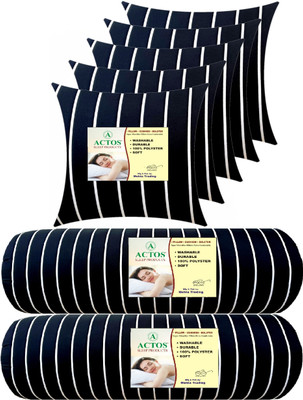 ACTOS 5 Cushion And 2 Microfibre Stripes Bolster Pack of 7(Black)