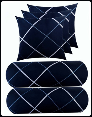 JAYOG ENTERPRISE 3 CUSHION 2 BOLSTER Microfibre Geometric Bolster Pack of 5(Blue)