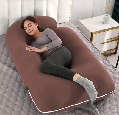 THUKRAN J Shape Microfibre Solid Pregnancy Pillow Pack of 1(Brown)