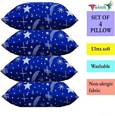 TWIROX Polyester Fibre Sleeping Pillow Pack of 4 Abstract, Floral LUXURY(BLUE STAR)