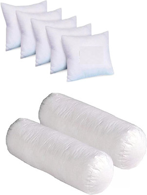 ZOXAB Microfibre Bolster Pack of 7 Solid Combo Set Of 5 Cushion And 2 Microfibre Nature Bolster(White a3)