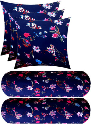 GKM Microfibre Floral Sleeping Pillow Pack of 5(Blue)
