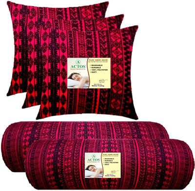 ACTOS 3 Cushion And 2 Microfibre Geometric Bolster Pack of 5(Maroon)