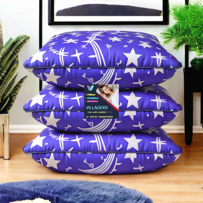 VILLAGERS COMFORT Polyester Fibre Abstract Sleeping Pillow Pack of 3(Blue)