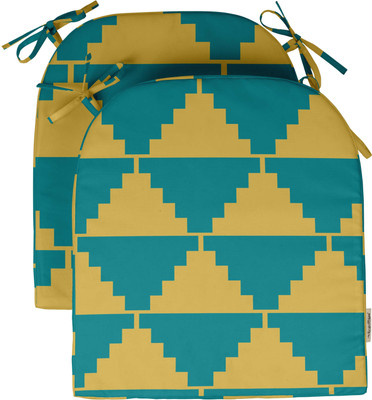 Vargottam Polyester Fibre Geometric Chair Pad Pack of 2(Teal Blue & Yellow1)