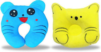 Miss & Chief Cotton Baby Pillow Pack of 2 Toons & Characters(Yellow, Sky Blue)