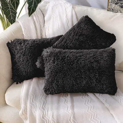 KNEFT Rectangle Plush Bed Pillow Set of 3 Microfibre Solid Cushion Pack of 3(Black)
