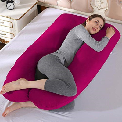 ag pro comfort Polyester Fibre Pregnancy Pillow Pack of 1 Stripes, Solid ultra soft U-Shaped Pregnancy Pillow | Maternity Body Pillow with Velvet Cover(Wine)