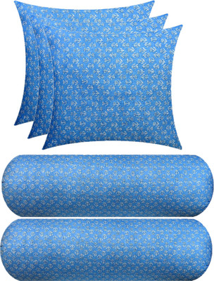 Changers Microfibre Bolster Pack of 5 Floral 3 Cushion And 2(Light Blue)