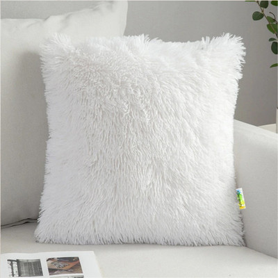 Cyuteenuts White fur pillow Microfibre, Polyester Fibre Solid Cushion Pack of 1(White)