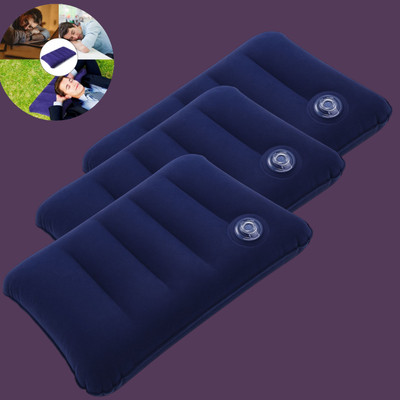 Jantrex Air Travel Pillow Pack of 3 Solid Inflatable Cushion Portable Soft Pillow for Travel Office Camping and Flight(Blue)