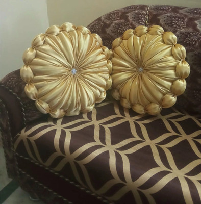 RACCOON Classic Look Microfibre Solid Cushion Pack of 2(Gold)