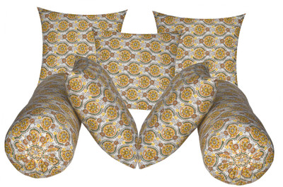 Swikon star Microfibre Bolster Pack of 7 Floral 5 Cushion And 2(Yellow24)