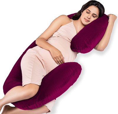 Daddy Cool Full Body C Shaped velvet Microfibre Solid Pregnancy Pillow Pack of 1(Wine)