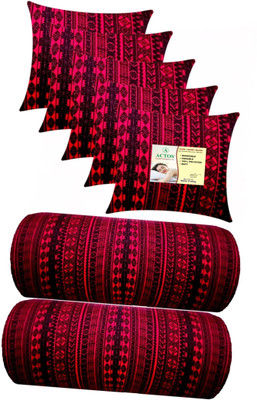ACTOS 5 Cushion And 2 Microfibre Floral Bolster Pack of 7(Maroon)