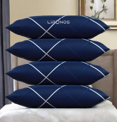 LIPONOS Polyester Fibre Sleeping Pillow Pack of 4 Solid LUXURY(Blue)