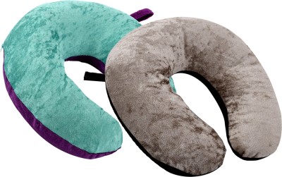 KUBER INDUSTRIES Microfibre Solid Travel Pillow Pack of 2(Purple & Green,Black & Grey)