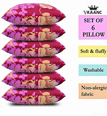 vraanc Polyester Fibre Abstract Sleeping Pillow Pack of 6(Pink)
