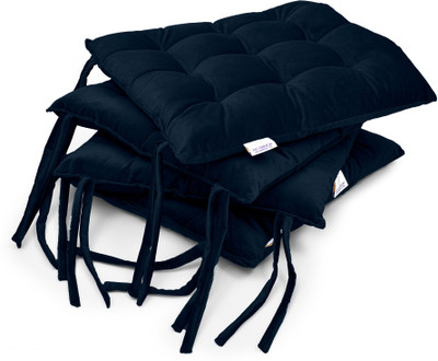 MY ARMOR Microfibre Solid Chair Pad Pack of 4(Navy Blue)