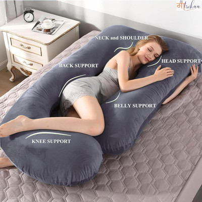 STAR ANGLE J Shape Microfibre Solid Pregnancy Pillow Pack of 1(Grey)