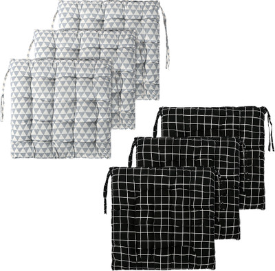 KUBER INDUSTRIES Microfibre Chair Pad Pack of 6 Solid(Grey, Black)