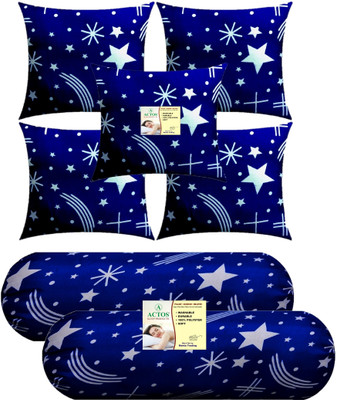 ACTOS Combo Set Of 5 Cushion And 2 Microfibre Nature Bolster Pack of 7(White, Blue35)