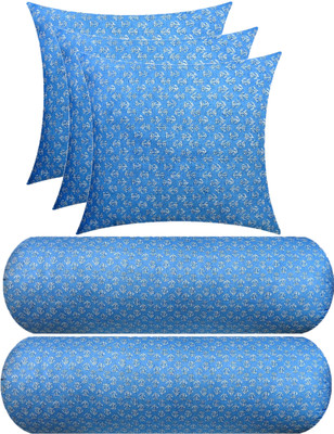Swikon star Combo Set 3 Cushion And 2 Bolster Microfibre Floral Sleeping Pillow Pack of 5(Light Blue)