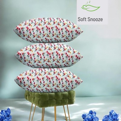 SOFT SNOOZE Luxury Microfibre Floral Sleeping Pillow Pack of 3(White)