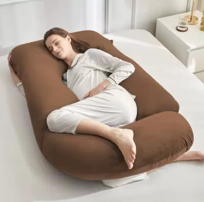 ANVANSA ultra soft j shaped pillow Polyester Fibre, Microfibre Solid Pregnancy Pillow Pack of 1(Brown)