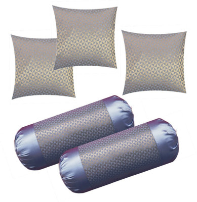 RACCOON Microfibre Bolster Pack of 5 Solid Combo Set Of 3 Premium Cushions & 2 Bolster With Cover(Silver)