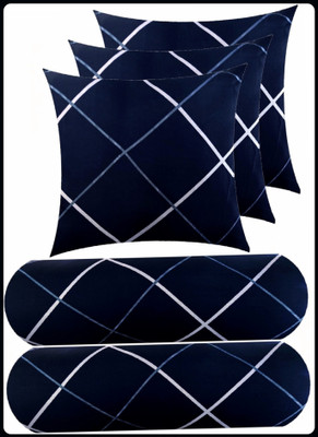 JAYOG ENTERPRISE 3 CUSHION 2 BOLSTER Microfibre Geometric Bolster Pack of 5(Blue)