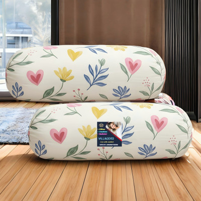 VILLAGERS Microfibre Bolster Pack of 2 Floral Floral Heart Printed(Multicolor)