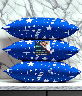 Tecsun Blue Print Polyester Fibre Abstract Sleeping Pillow Pack of 3(Blue)