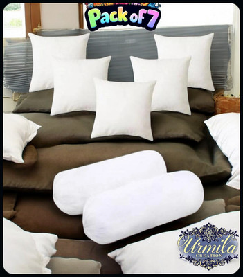 Urmila Creation 2 Bolester 5 Cushion Microfibre Stripes Bolster Pack of 7(White)