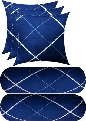 GKM Microfibre Stripes Cushion Pack of 5(Dark Blue, White)