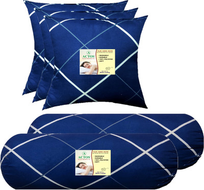 ACTOS 3 Cushion And 2 Microfibre Geometric Bolster Pack of 5(Blue, White14)