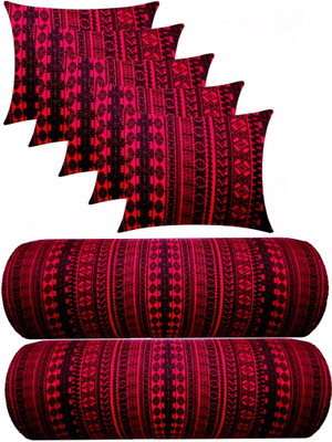 Swikon star Microfibre Geometric Bolster Pack of 7(Maroon)