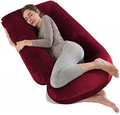 ANVANSA ultra soft j shaped pillow Polyester Fibre, Microfibre Solid Pregnancy Pillow Pack of 1(Maroon)