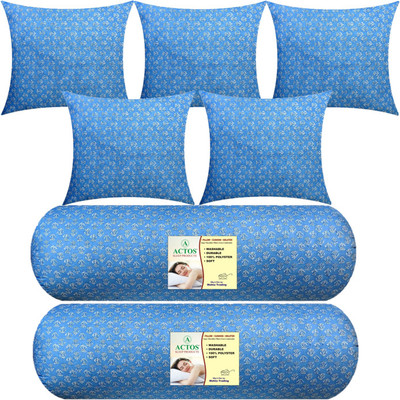 ACTOS 5 Cuhion 2 Microfibre Floral Bolster Pack of 7(Light Blue)