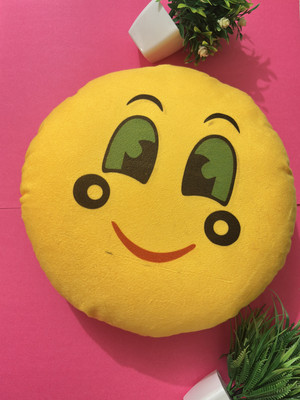 Lefo EMOJI Cotton Smiley Cushion Pack of 1(Yellow)