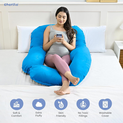 Mojo Ultra soft j shaped pillow Polyester Fibre Solid Pregnancy Pillow Pack of 1(Royal Blue)