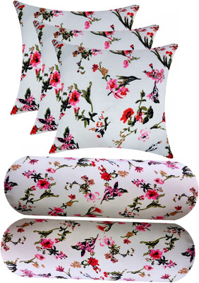 GKM Microfibre Floral Sleeping Pillow Pack of 5(White, Multicolor)