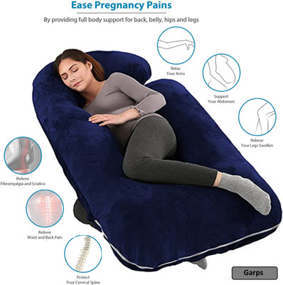 garps Polyester Fibre Pregnancy Pillow Pack of 1 Solid J shape(Dark Blue)