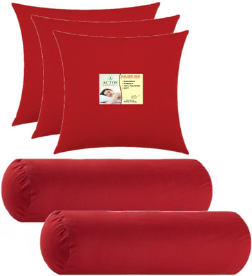 ACTOS Combo Set Of 3 Cushion And 2 Microfibre Solid Bolster Pack of 5(Maroon8)