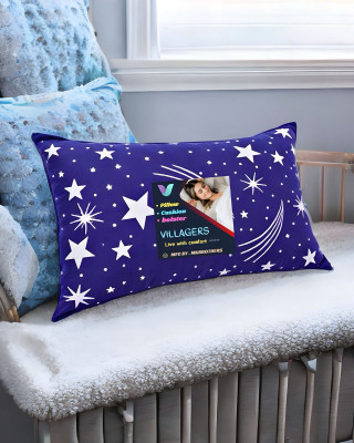 VILLAGERS Polyester Fibre Abstract Sleeping Pillow Pack of 1(Blue)
