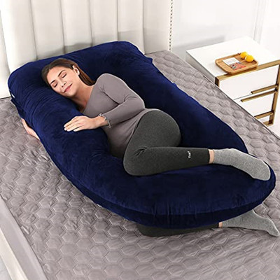 BATTOP G SHAPE Polyester Fibre Solid Pregnancy Pillow Pack of 1(Dark Blue)