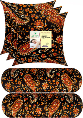 ACTOS Microfibre Bolster Pack of 5 Floral Combo Set Of 3 Cushion And 2(Black, Multicolor6)