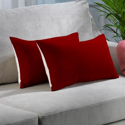 Jaipurlinen Microfibre Solid Sleeping Pillow Pack of 2(Red, White)