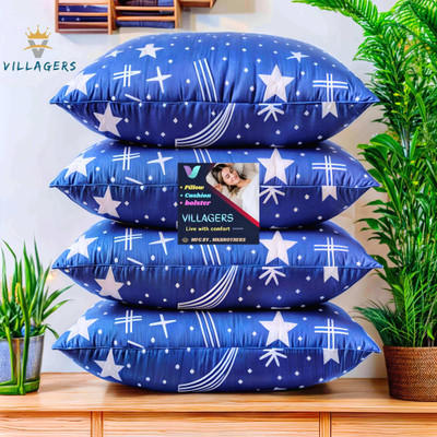 Gaulpastore LUXURY Cotton Solid Sleeping Pillow Pack of 4(Blue)