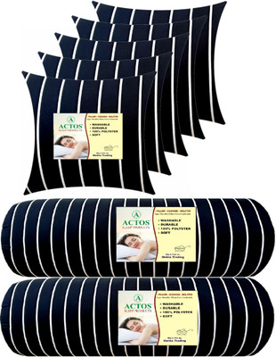 ACTOS 5 Cushion And 2 Microfibre Stripes Bolster Pack of 7(Black26)